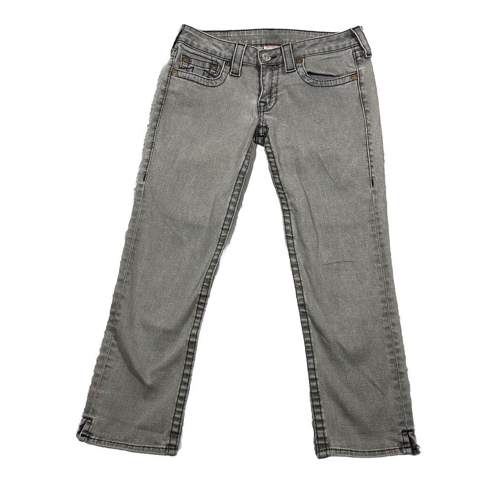 True Religion Womens 28 Lily Gray Denim‎ Jean Capri Flap Pockets Made In USA